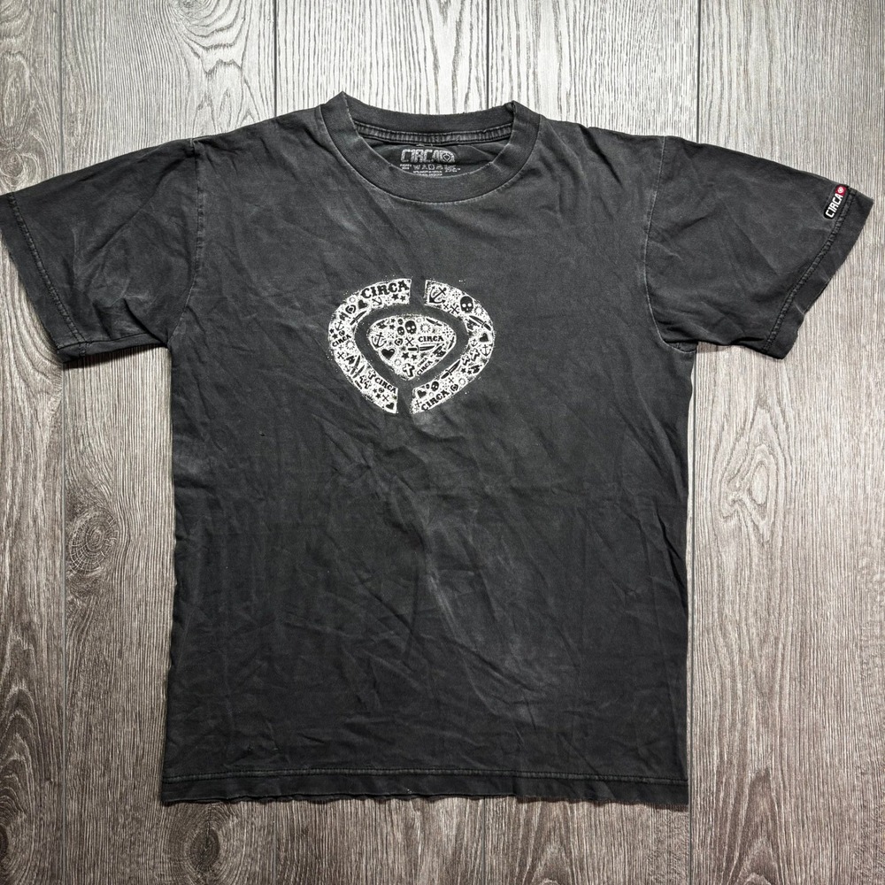 Circa Skateboards Men Black Y2k Graphic T-Shirt Skulls Anchors Small Skate Wear